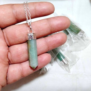 Grün Aventurin Punkt Halskette 925 Sterling Silber, Natürliche Kristall Bleistift Anhänger (5.5 cm) Heilung, Luck & Heart Chakra Schmuck, Geschenk für Sie