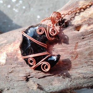 Black Obsidian Crescent Moon Pendant Necklace | Copper, Silver and Gold Wire Wrapped Crystal Jewelry | Healing Gift for Her & Him
