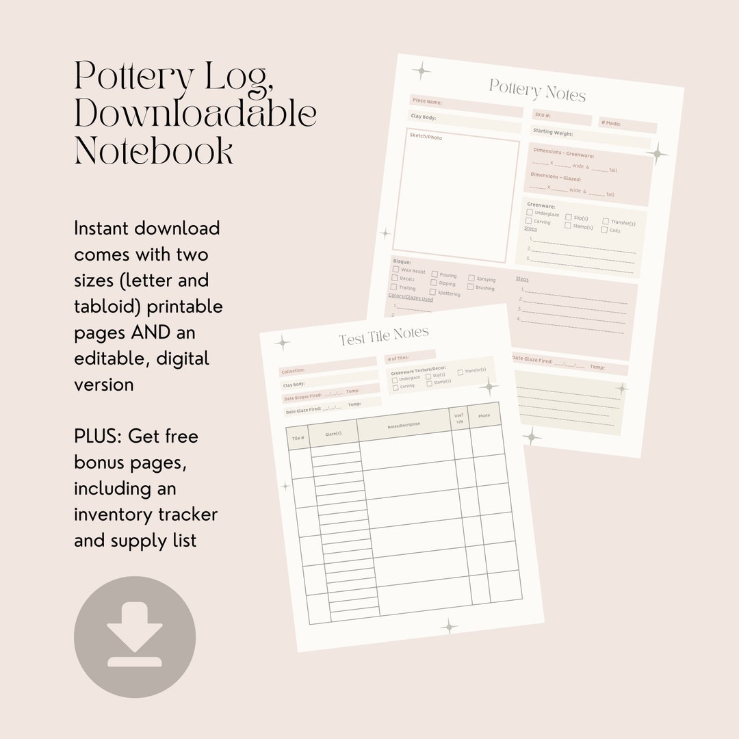 Printable Editable Digital Download Pottery Journal Printable Ceramics