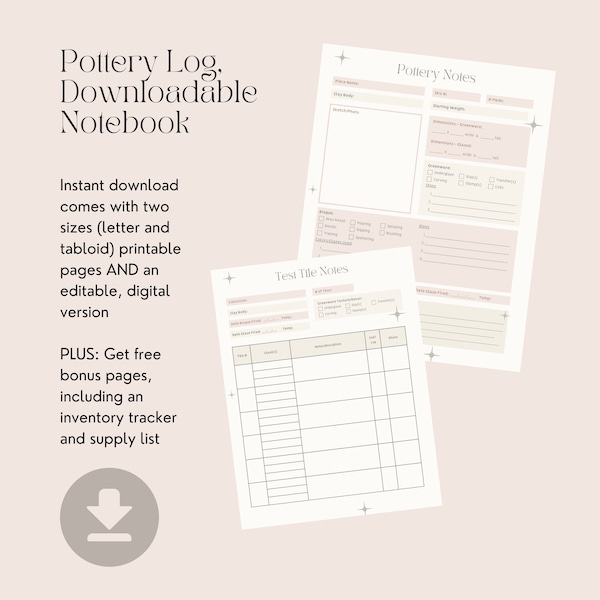Printable Editable Digital Download Pottery Journal | Printable Ceramics Process Glaze Bisque Notebook Tracker