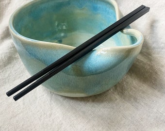 Medium Aqua Drippy Ramen Bowl; big pho noodle handmade ceramic pottery soup bowl drippy green aqua blue