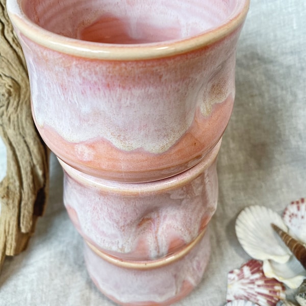 Pink Drippy Thumbler; small drip glaze handmade ceramic pottery tumbler cup espresso mug