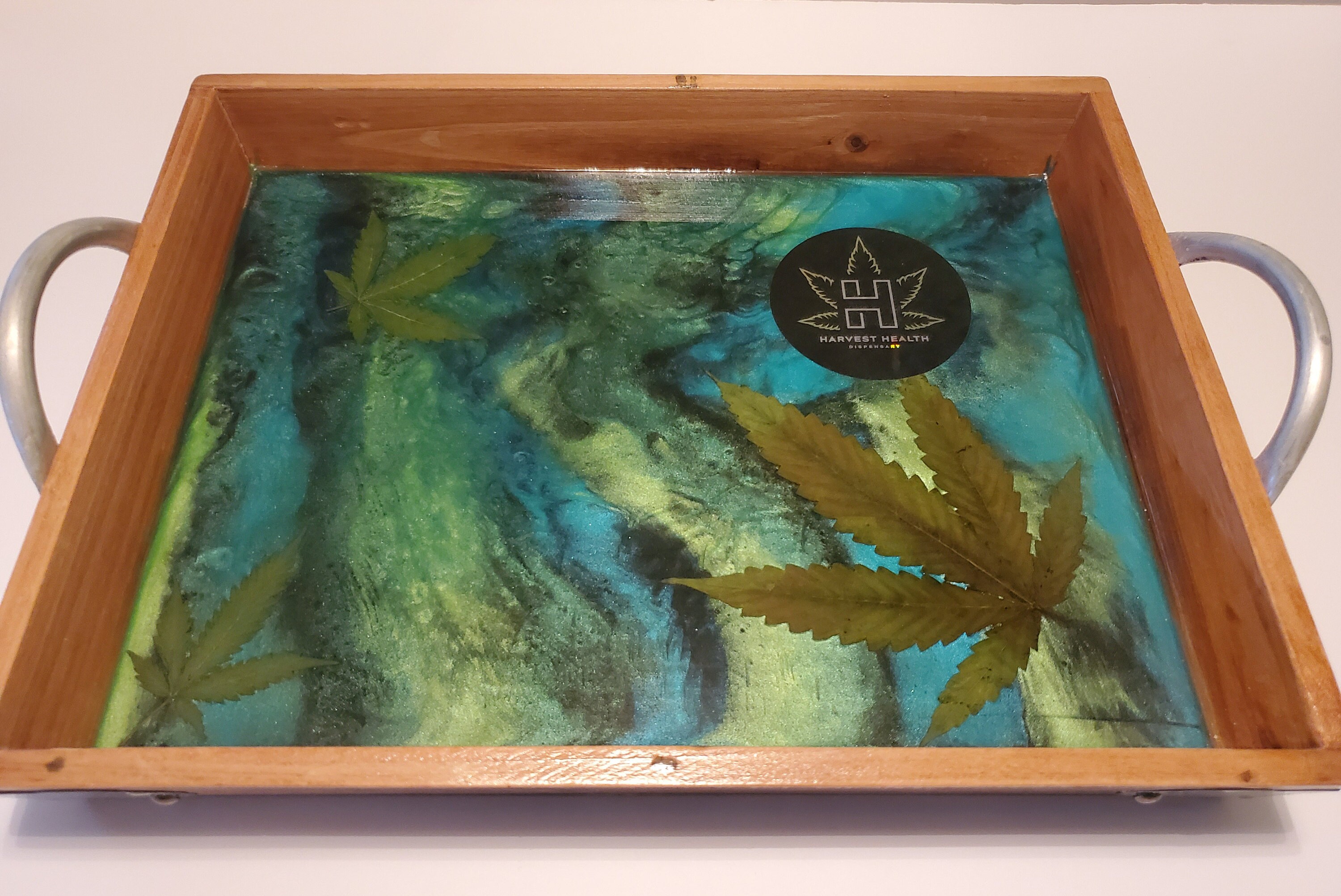 Wooden Resin Rolling Tray with real Marijuana Leaves Etsy