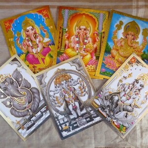 Medium indian god print card poster 18 x 13 cm Ganesh gold  silver sheen in relief India hinduism