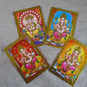 small indian god print card poster Ganesh gold sheen in relief India hinduism