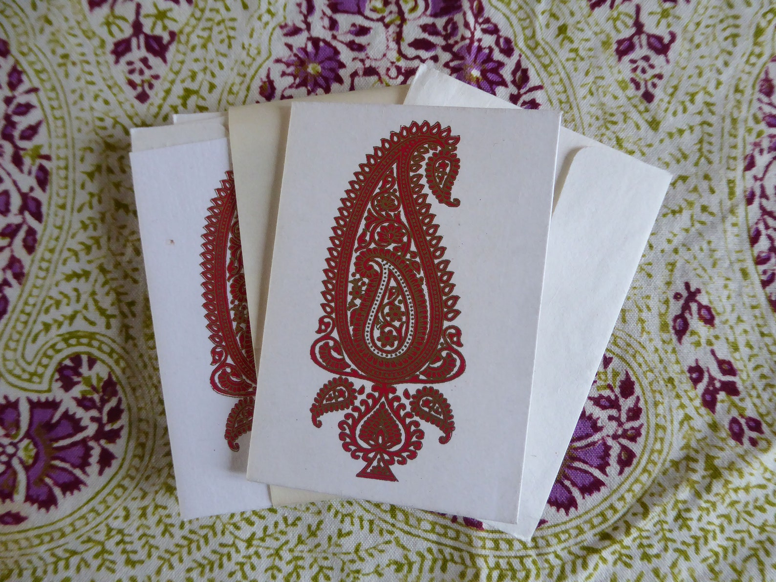 10 Indian Block Print Greeting Cards Envelopes Paisley India Etsy