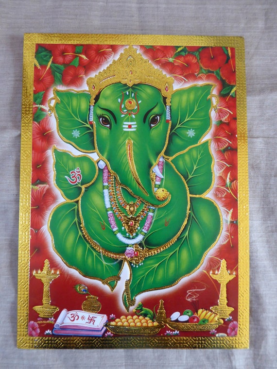 5x Tempel Bild Postkarte Hindu Gott Ganesh Kali Laksmi 18x13 cm gold geprägt