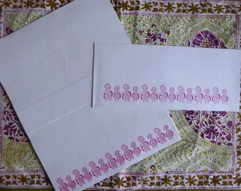 10 Indian block print writing sheets + envelopes ethnic design India handmade paper stationery set
