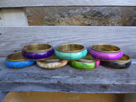 Indian bangle bracelet resin brass india vintage ethnic hippie handicraft