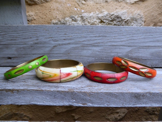 Indian bangle bracelet resin brass india vintage ethnic hippie handicraft