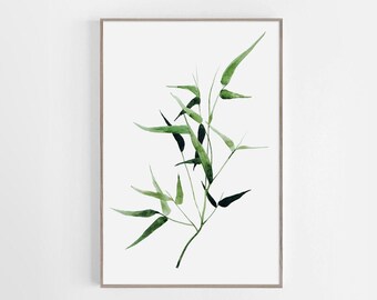 Watercolor Leaf Paintings, Printable Leaf, Kitchen decor, Watercolor painting, Watercolor art, Modern art,Bedroom decor,Tropical leaf print,