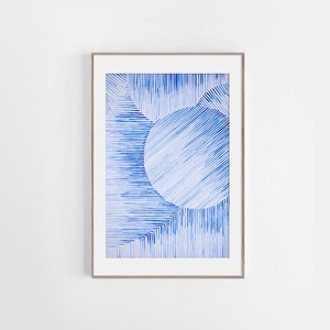 Blue Abstract Geometric Painting, Printable Wall Art, Modern Wall Decor, Blue Watercolor Art Print, Brush Stroke Wall Art, Abstract Art,