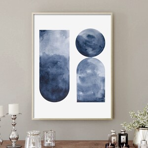 Indigo Abstrakcyjna Sztuka Ścienna, Nowoczesna Sztuka Ścienna, Drukowalna Sztuka Ścienna, Wydruk Rysunku, Minimalistyczny Plakat, Sztuka Akwarelowa, Dekoracja Pokoju, Malarstwo, Duże Wydruki