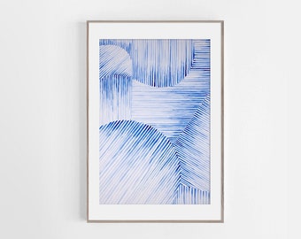 Blue Abstract Drawing Painting, Blue Watercolor Art Print, Brush Stroke Wall Art, Abstract Art, Modern Wall Decor, Printable Wall Art