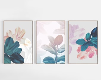 Abstract wall art, Modern wall decor, Living room art, Set of prints, Leaves print, Abstract print, Digital poster set, Art prints, Set of 3