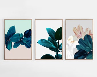 Leaf printable set,Botanical print set,Set of 3,Succulent print,Succulent print set,Modern plant print,Cubicle printables,Wall art set