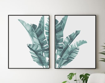 Watercolor Print, Set of 2 Botanical Prints, Banana leaf set, Botanical Print Set, Banana Leaf Print, Tropical Print, Leaf print, Wall Decor