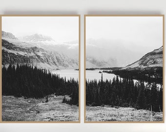 Forest Print, Set of 2, Forest Wall Art, Scandinavian Print,Woodland Print,Forest Photography, Mountain Print,Wall Decor,Black and White