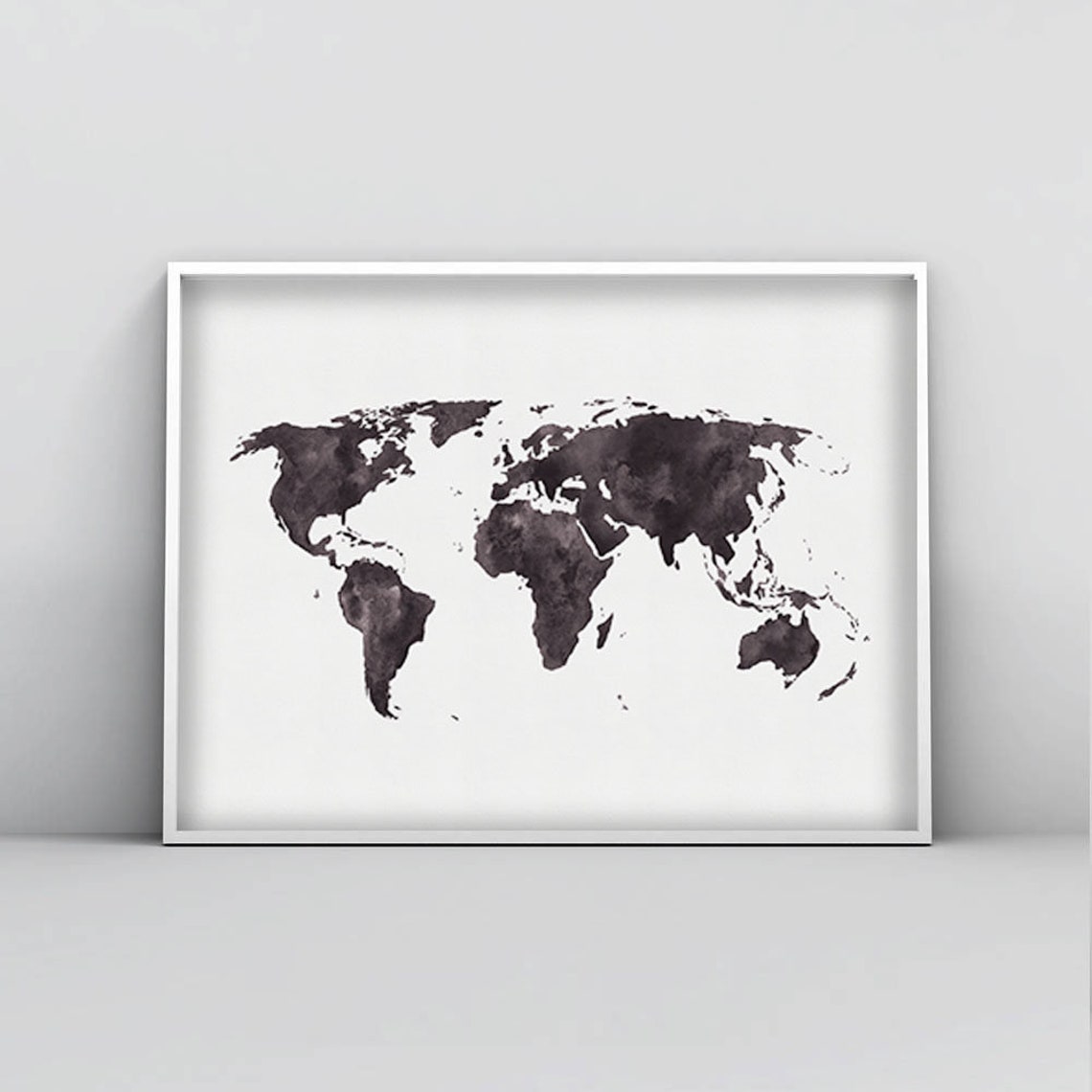 World Map Poster Black and White World Map Print Watercolor - Etsy