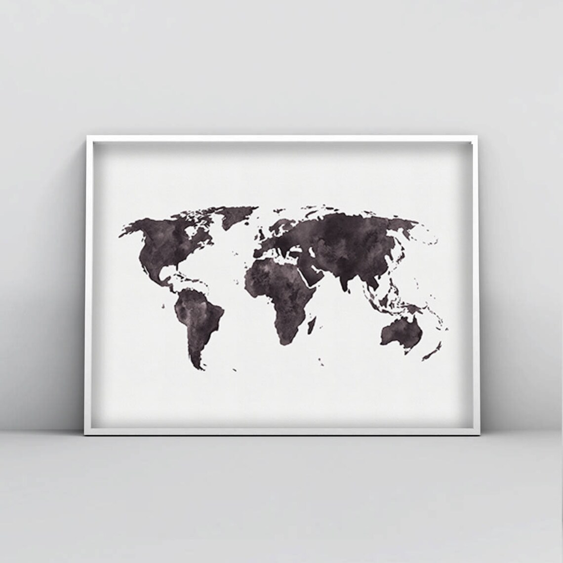 World Map Poster Black And White World Map Print Watercolor Etsy