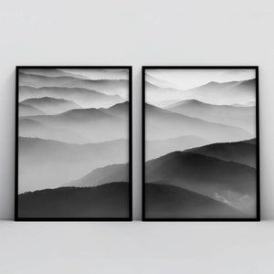 Set of 2,Forest Prints Set,Scandinavian Print,Forest Wall Art,Forest Photography,Woodland Print, Mountain Print,Black and White,Home Decor