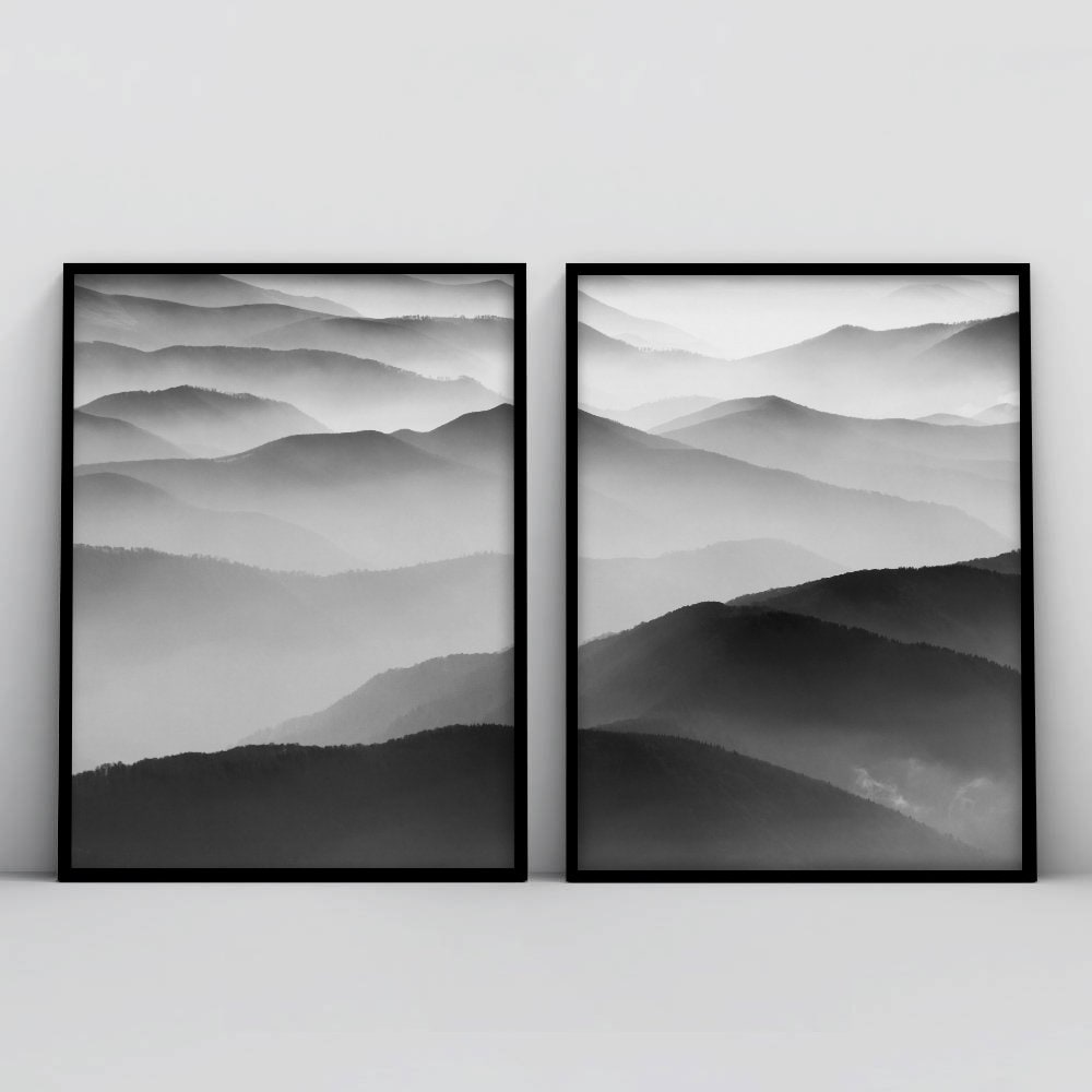 Set of 2,Forest Prints Set,Scandinavian Print,Forest Wall Art,Forest Photography,Woodland Print, Mountain Print,Black and White,Home Decor