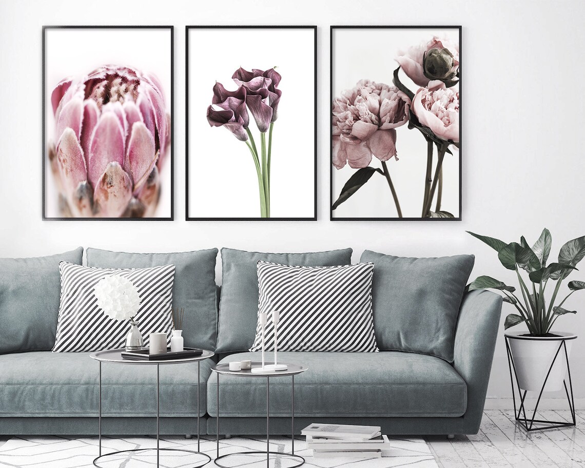 Floral Wall Art Set Prints Living Room Art Gallery Wall | Etsy