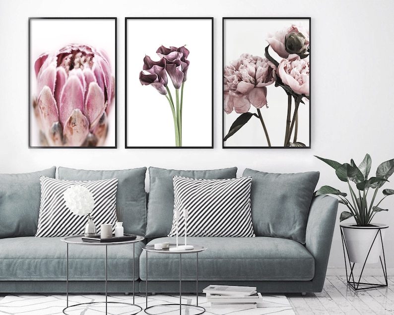 Floral Wall Art Set Prints Living Room Art Gallery Wall | Etsy
