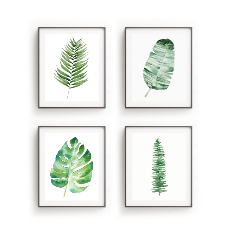 Set of 4 Leaf Prints Botanical Set Print Painted Leaves Etsy