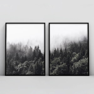 Forest Photography, Forest Prints Set, Forest Wall Art,Scandinavian Print,Woodland Print, Mountain Print,Black and White,Set of 2,Home Decor