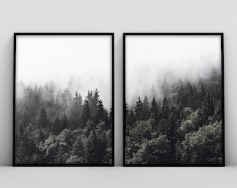 Forest Photography, Forest Prints Set, Forest Wall Art, Scandinavian Print,Woodland Print, Mountain Print,Black and White,Set of 2,Home Decor