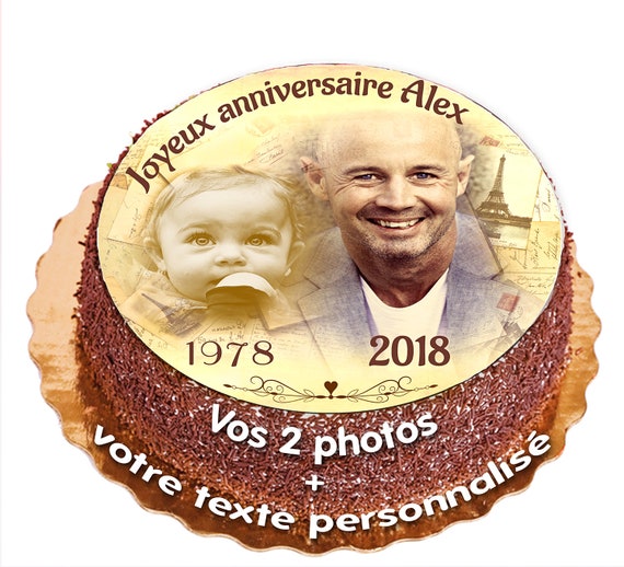 Birthday cake Decoration gâteau anniversaire VINTAGE enfant, adulte FEUILLE  sucre COMESTIBLE Rond 20 cm ou Rectangle 20 x 27 cm -  France