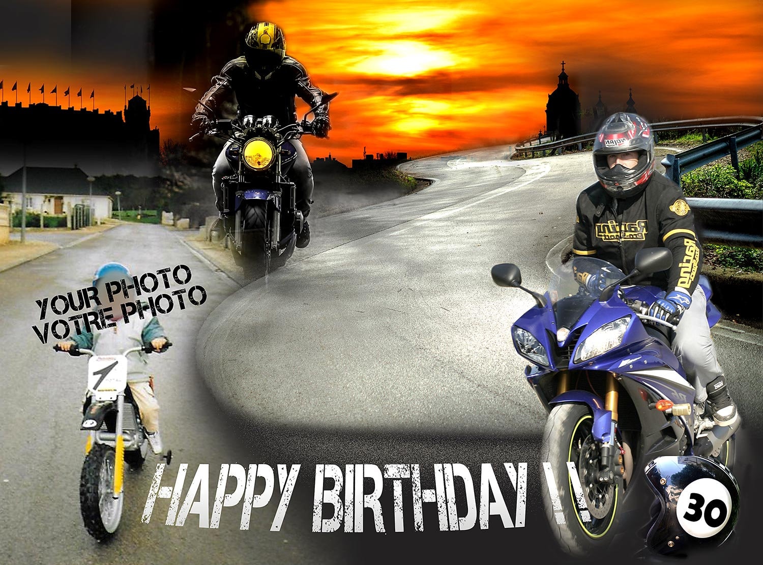 Idee Anniversaire Theme Moto Happy Birthday Biker Feuille Etsy France