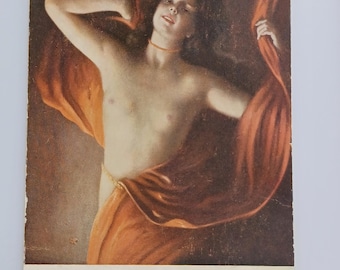 Cartão-postal russo antigo com uma mulher nua. Arte de Otto Lingner: Bruxa erótica?