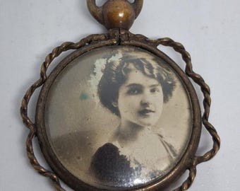 Pingente de relógio de bolso antigo vintage vitoriano, porta-retratos, dupla face, para fotos de namorados/a e luto.
