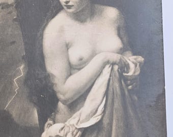 Cartão-postal russo antigo com uma mulher nua, arte erótica de Franz Hanfstaengl.