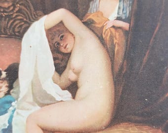 Cartão postal francês vintage Am Morgen por Jean Honoré Fragonard Nude Lady Fine Art