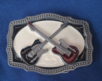 Fivela de cinto vintage Dragon Designs Tanside Ltd para amantes de guitarras elétricas e heavy metal.
