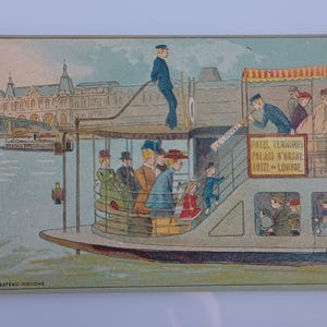 Vintage / Carte postale française ancienne Paris Bateau-mouche Seine Louvre Palais d&#39;Orsay Art Illustration Début des années 1900