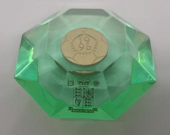 1996 2 Pounds European Football Championship Coin Royal Mint Paper Weight Lucite