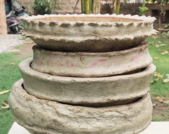 Indian Rustic Rural Vintage Antique Recycled Original Handmade Paper Mache Papier Handmade Planter Farmhouse Gift Fruit Baskets Bowls Set -4