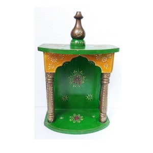 Small Wooden Temple Mandir Handcrafted Handmade Mandir Pooja Ghar Mandap Handpainted Worship Home Decor Wall Hanging