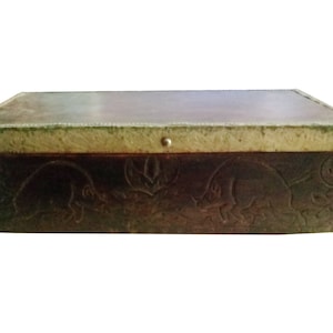 Vintage Hand Carved Wooden Jewelry Box: Brass Fitted Indian Art