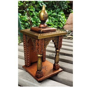 Wooden Temple Mandir Handcrafted Copper Handmade Mandir Pooja Ghar Mandap Handpainted Worship Home Decor Wall Hanging