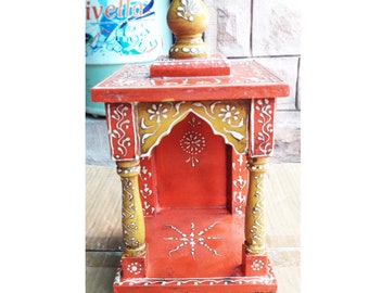 Handcrafted Wooden Temple Mandir: Indian Pooja Ghar, Wall Mount Altar