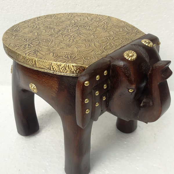 Handmade Wooden Elephant Kids Stool Antique Copper Painted And Brass Fitted Party Bar Cafe Handicraft Decorative Gift Indoor Outdoor