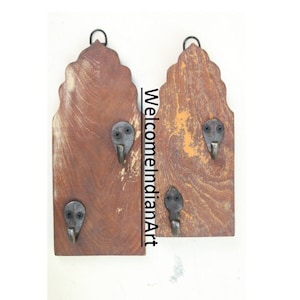 Vintage Iron Wooden Hook Hanger Antique Key Hanger Hand Made Hanger And old Hanging Wooden Block Hanger Hook 2 pieces