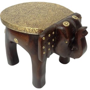 手作りの木製象のスツール：アンティーク銅塗装、真鍮製