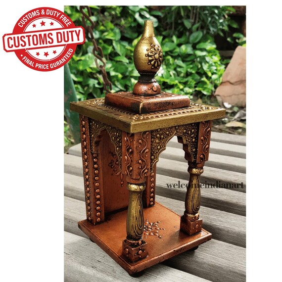 Handcrafted Wooden Temple Mandir: Copper Pooja Ghar, Wall Hanging