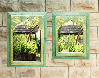 Juego de espejos de madera pintados a mano: decoración rústica de estilo granja.